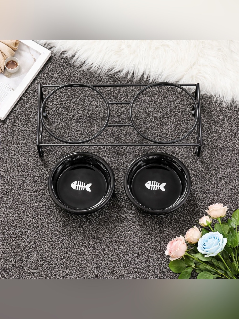 Small Pet Bowl Set with Metal Stand